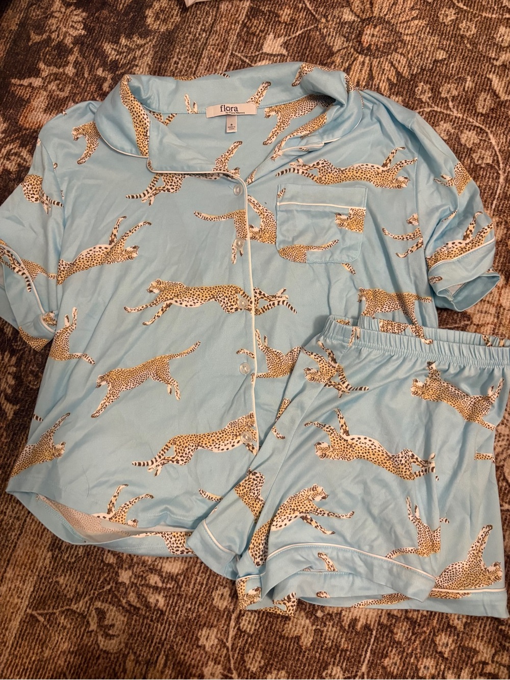 Light Blue Cheetah-Print Pajama Set